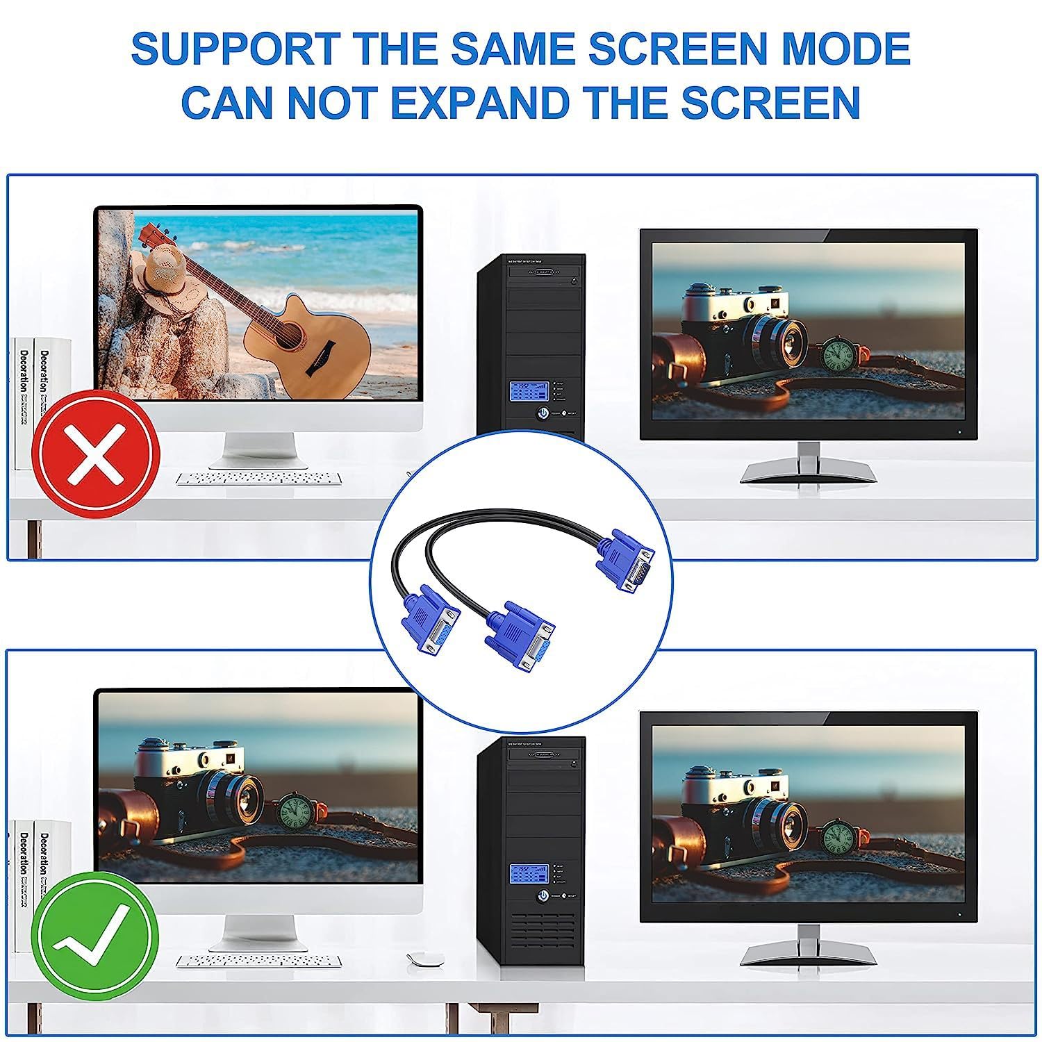 Dual VGA Splitter Cable: 1 Male to 2 Female Adapter for Dual Monitor Screen Duplication, High-Quality VGA Y Cable for PC, Laptop, Nawazia