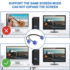 Dual VGA Splitter Cable: 1 Male to 2 Female Adapter for Dual Monitor Screen Duplication, High-Quality VGA Y Cable for PC, Laptop, Nawazia