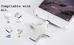 128GB 4-in-1 USB 3.0 Flash Drive | Fast USB A, USB C, Micro USB & iPhone Connector | Compatible with iPhone, Android, iPad, Mac, PC, Galaxy S, Windows Nawazia