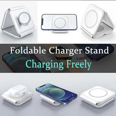 Foldable Magnetic Wireless Charger | 3-in-1 Charging Stand for iPhone, Android, Watches, and AirPods Nawazia
