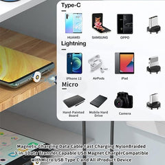 3-in-1 Magnetic Charging Cable | 3A Fast Charge | Micro USB, Type C & iProduct Compatible Nawazia