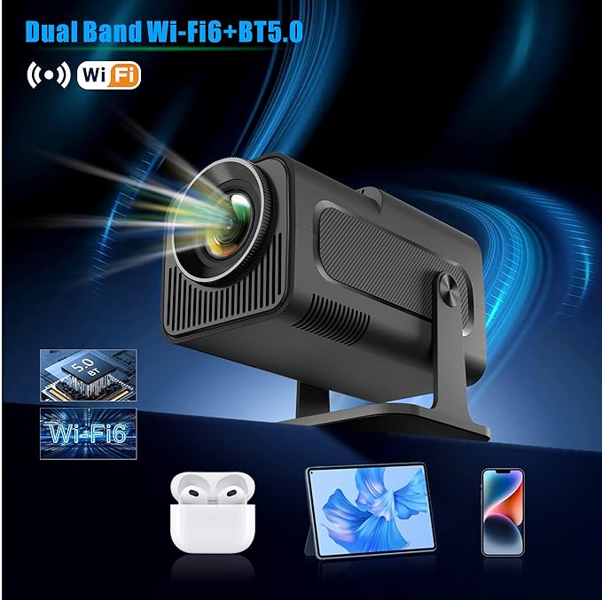 Android 11 HY320 Projector | 390 ANSI Lumens | 4K Native 1080p Dual WiFi6 & BT5.0 | Portable Outdoor Cinema | HY300 Upgrade Nawazia