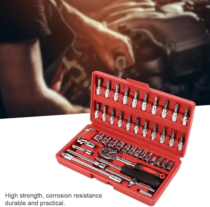 46-Piece 1/4-Inch Socket Set – Comprehensive Car Repair Tool Kit with Ratchet Torque Wrench Nawazia
