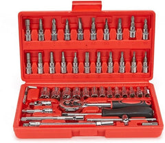 Heavy Duty Hand Tool Storage Box | 46-Piece Portable Auto Repair Kit with Ratchet & Socket Wrench Set Nawazia