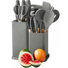 19-Piece Silicone Cooking Utensils & Knife Set | Includes Utensils, Knives, Scissors & Cutting Board with Block