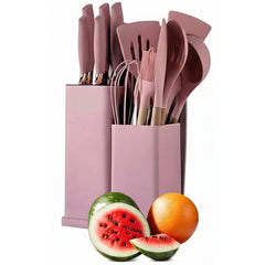19-Piece Silicone Cooking Utensils & Knife Set | Includes Utensils, Knives, Scissors & Cutting Board with Block