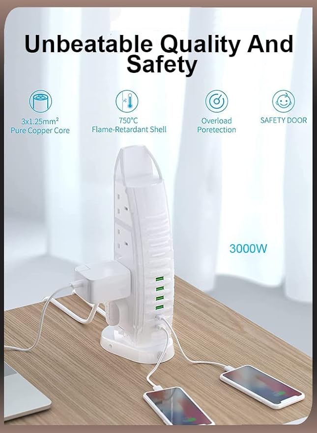 Sailboat Shape Tower Extension Lead with Type C Fast Charging Ports Nawazia