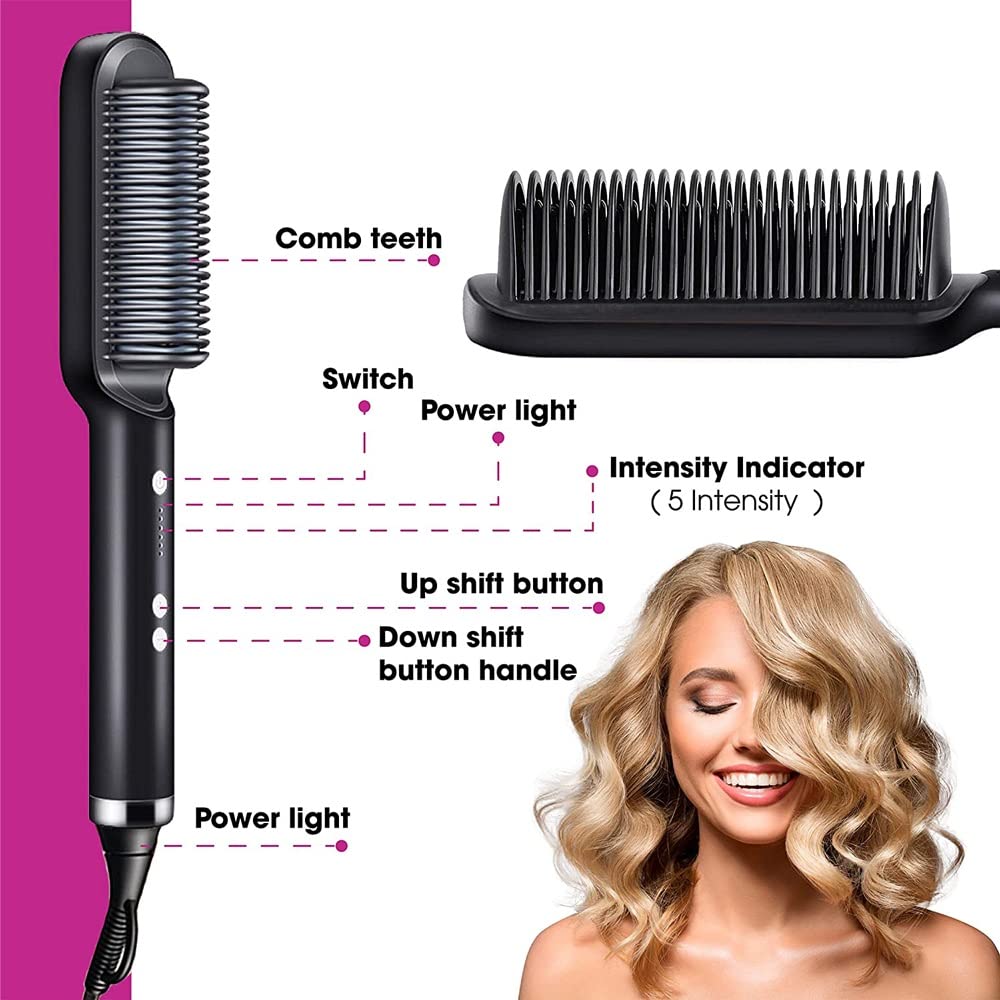Multifunctional Hair Straightener Brush | Heating Curler, Straightener & Styler Comb for Hair & Beard | Fast Heating Straightening Iron Nawazia