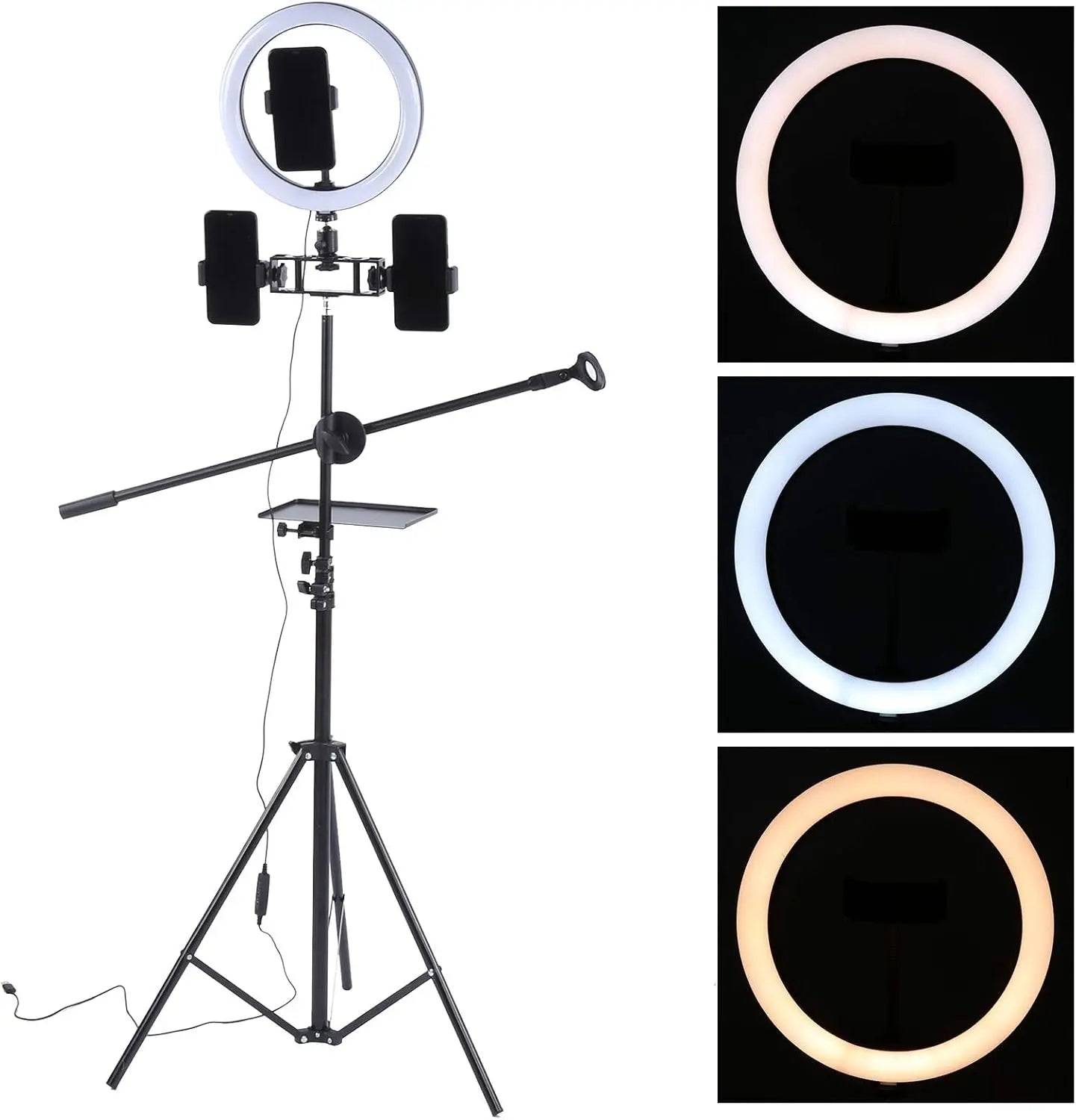 Ring Light Sound Card Tray with Live Microphone Stand | Adjustable Threaded Clamp Clip | Tripod Bracket Accessories with Mobile Phone Holder Nawazia