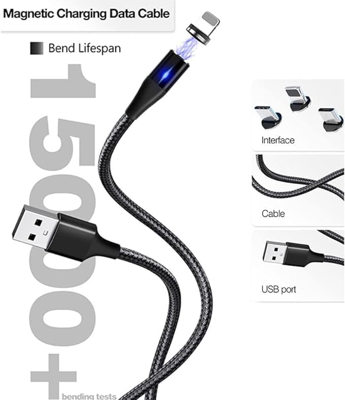 3-in-1 Magnetic Charging Cable | 3A Fast Charge | Micro USB, Type C & iProduct Compatible Nawazia