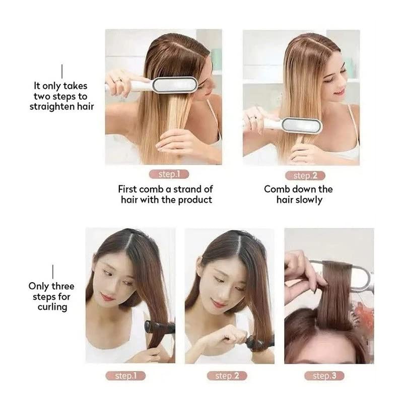 Multifunctional Hair Straightener Brush | Heating Curler, Straightener & Styler Comb for Hair & Beard | Fast Heating Straightening Iron Nawazia