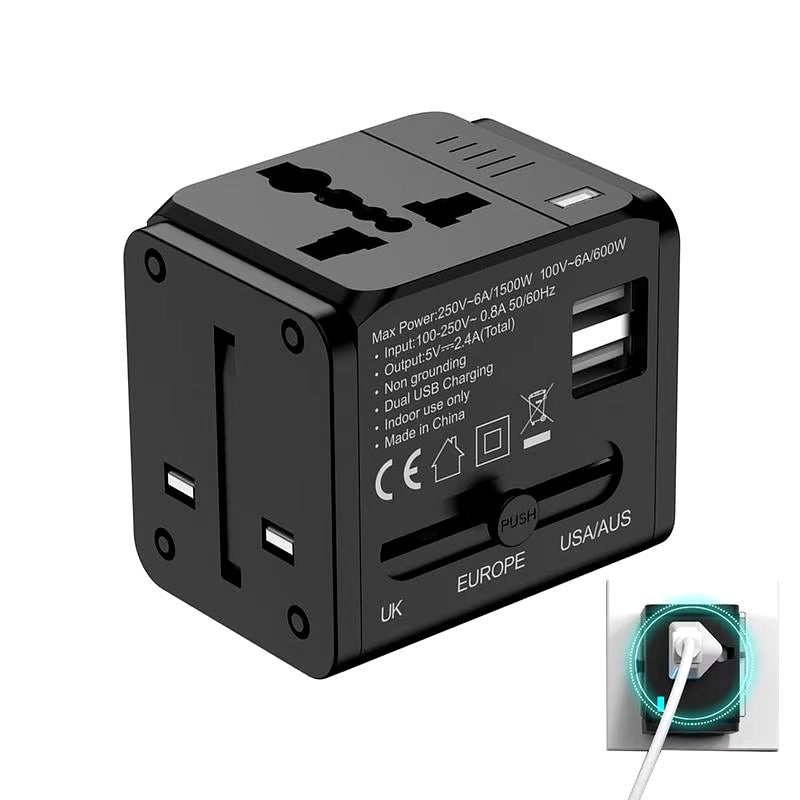 1500W Max Power Socket Plug for Home Appliances | 6-in-1 Universal Travel Adapter | High-Power Surge Protection | Compatible with Worldwide Outlets