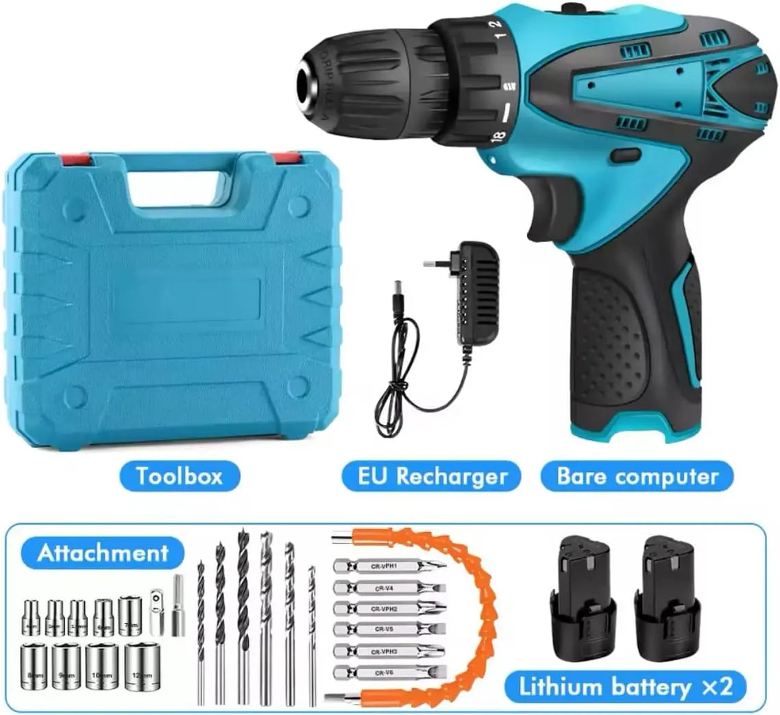 Cordless Drill Driver Set | Brushless Motor Screwdriver | 2 Lithium Batteries & Carry Box | Variable Speed Electric Drill for DIY, Home, and Professional Use Nawazia