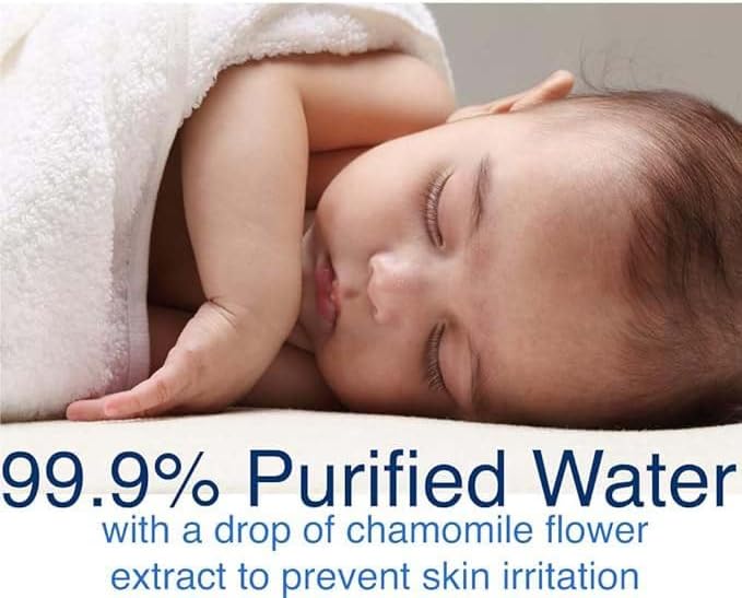 Pure Water Baby Wipes – Chamomile-Infused, Fragrance-Free, and Hypoallergenic | Gentle for Newborn Skin Nawazia