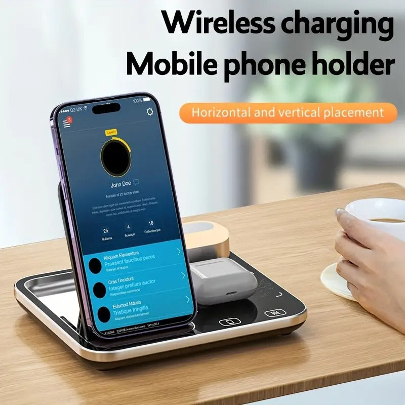 R12 Desktop Wireless Charger – 4-in-1 RGB Light Charging Station with Automatic Lifting Nawazia