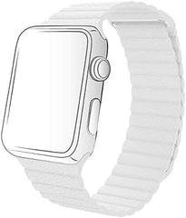 44mm/42mm Leather Strap Watch Band | Adjustable Magnetic Closure | Elegant White Nawazia