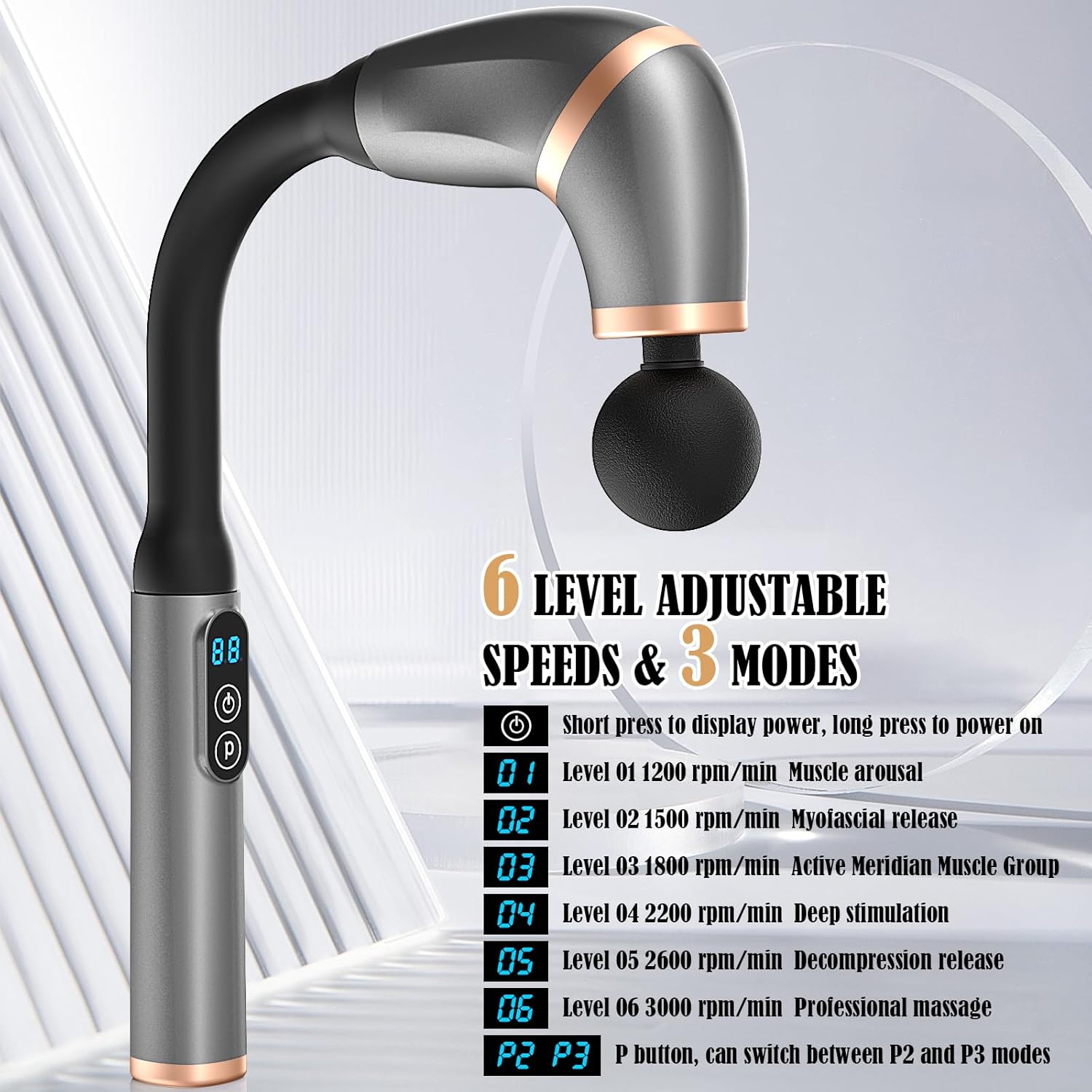 Extended Handle Massage Gun – Long Handheld Deep Tissue Massager for Full-Body Muscle Relief and Recovery Nawazia