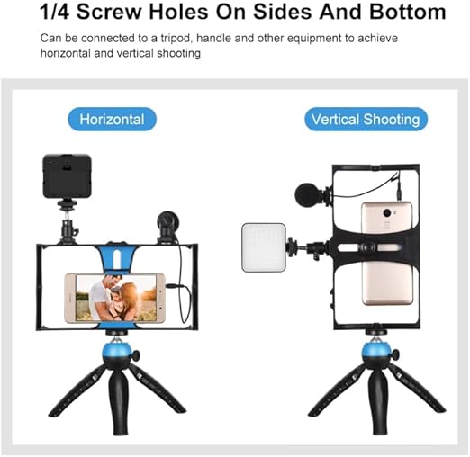 4-in-1 Vlogging LED Selfie Kit – LED Light, Microphone, Tripod & Cold Shoe for Smartphones Nawazia