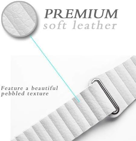 44mm/42mm Leather Strap Watch Band | Adjustable Magnetic Closure | Elegant White Nawazia