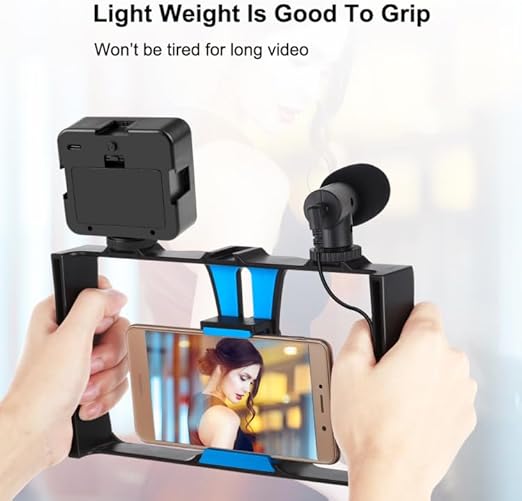 4-in-1 Vlogging LED Selfie Kit – LED Light, Microphone, Tripod & Cold Shoe for Smartphones Nawazia