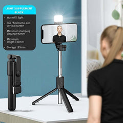 Selfie Stick Tripod with Bluetooth Remote & LED Light | Extendable 70cm Portable Selfie Stand | Universal Compatible for iPhone & Android Smartphones | 3-in-1 Selfie Tool for Photos, Videos & Vlogging