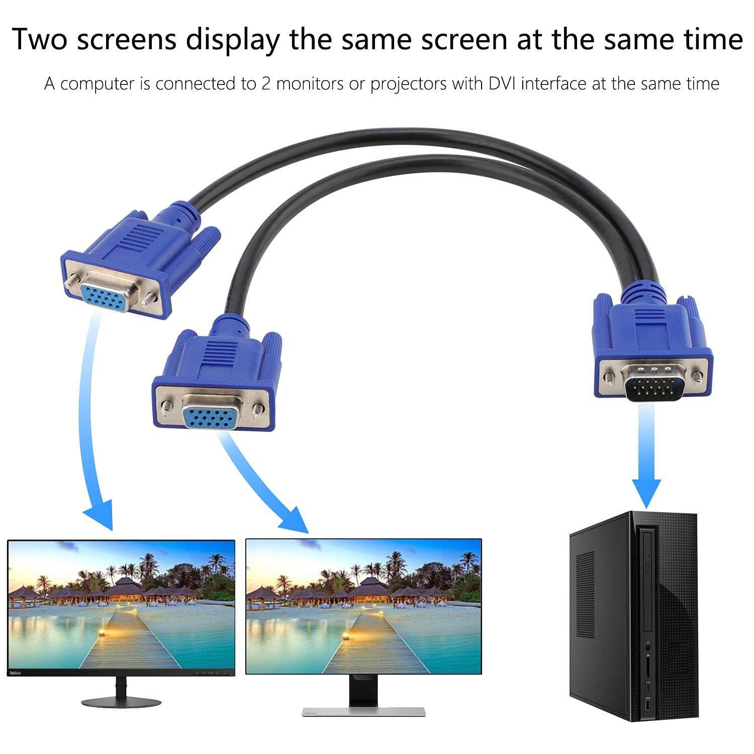 Dual VGA Splitter Cable: 1 Male to 2 Female Adapter for Dual Monitor Screen Duplication, High-Quality VGA Y Cable for PC, Laptop, Nawazia