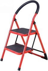 Compact 2-Step Mini Ladder | Folding Wrought Iron Red Stairs for Home Use