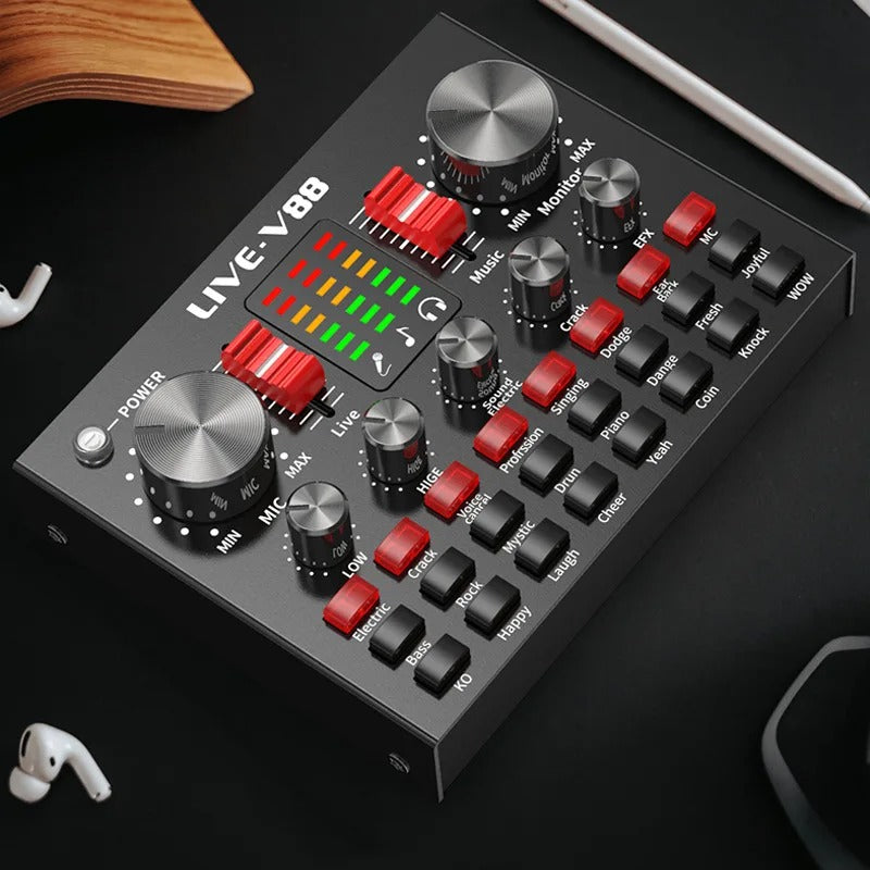 V88 Live Sound Card Mixer – Compact USB Audio Mixer with Built-In Effects for Mobile Streaming Nawazia