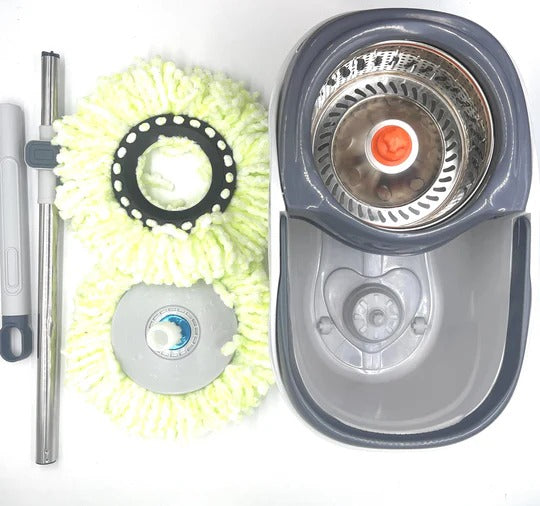 Clean Smart Spin Mop | Twin Split Bucket | 360° Wet & Dry Mop with Disinfectant Bottle & 2 Pads | Space-Saving Hygienic Cleaning Tool Nawazia