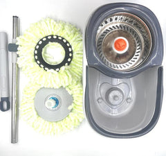 Clean Smart Spin Mop | Twin Split Bucket | 360° Wet & Dry Mop with Disinfectant Bottle & 2 Pads | Space-Saving Hygienic Cleaning Tool