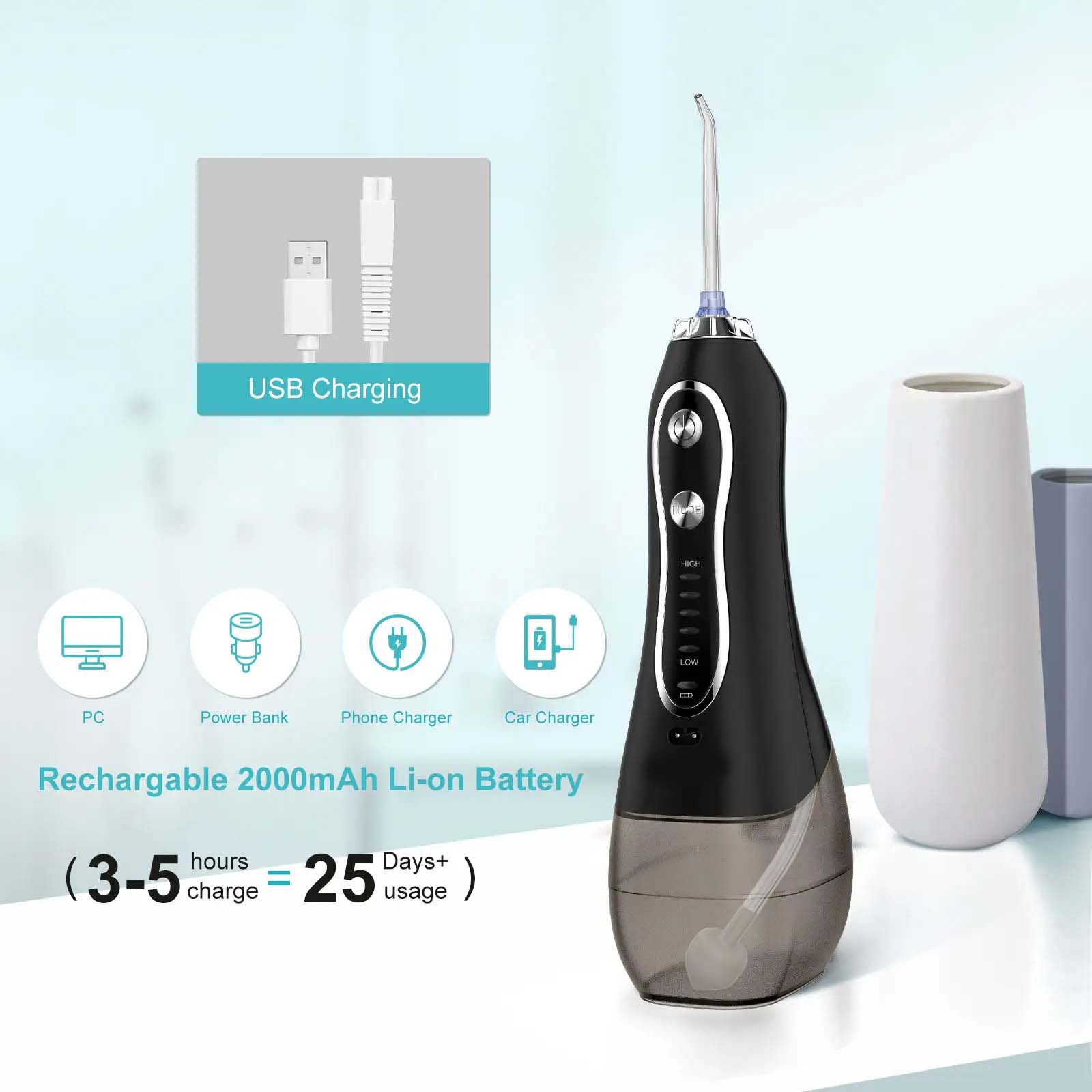 Portable Dental Water Flosser – Rechargeable Oral Irrigator with Bag, IPX7 Waterproof, Perfect for Home and Travel Nawazia