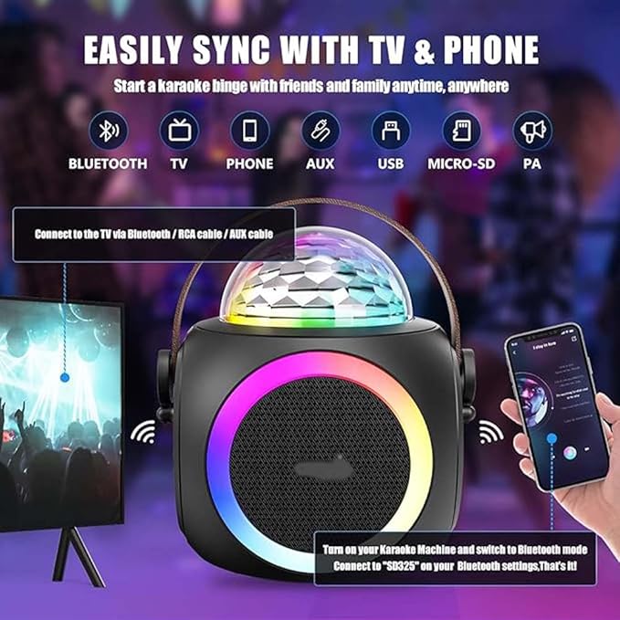 Karaoke Machine – Bluetooth Speaker, UHF Wireless Mics & Disco Ball Lights for Ultimate Party Fun Nawazia