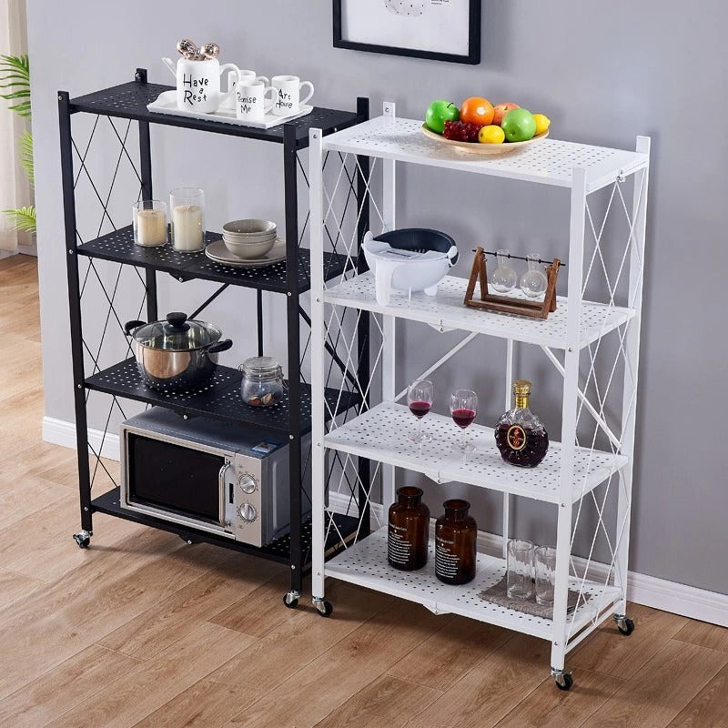 4-Layer White Folding Kitchen Storage Rack – No-Installation, Thickened & Mobile for Easy Organization Nawazia