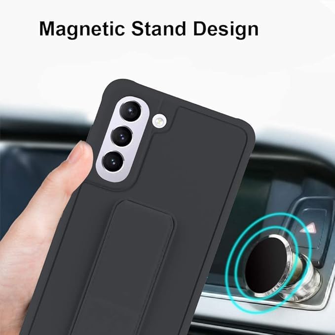 Slim Protective Case for Samsung Galaxy S21-S24 Plus | Leather Hand Strap & Kickstand | Black Nawazia