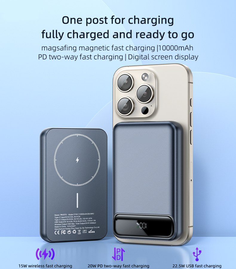 P50 20000mAh Power Bank – 15W Wireless Charger with PD Two-Way Fast Charging and Digital Display Nawazia