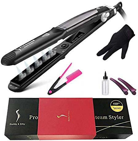 Professional Steam Ceramic Hair Straightener & Curling Iron | 3-in-1 Ionic Vapor Styler Nawazia