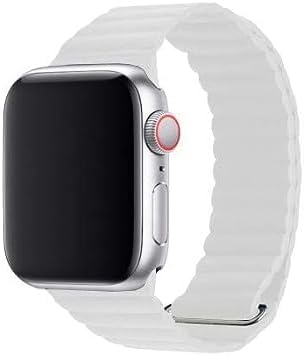 44mm/42mm Leather Strap Watch Band | Adjustable Magnetic Closure | Elegant White Nawazia