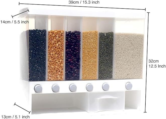 Wall Mounted 6-Section Cereal Dispenser – Space-Saving Kitchen Storage for Dry Foods Nawazia