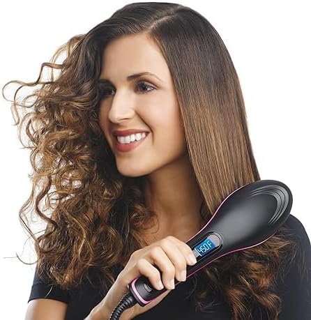 Simply Straight Ceramic Hair Straightening Brush | Black/Pink | Safe & Damage-Free Styling Nawazia