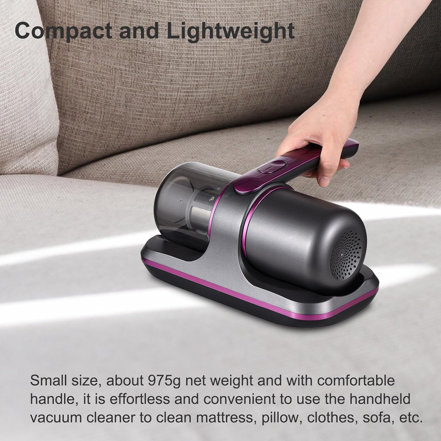100W Cordless Mattress Vacuum - UV Bed Cleaner, 8000Pa Suction, 2 Speeds, 250ml Dust Cup for Bedding and Clothes Cleaning Nawazia