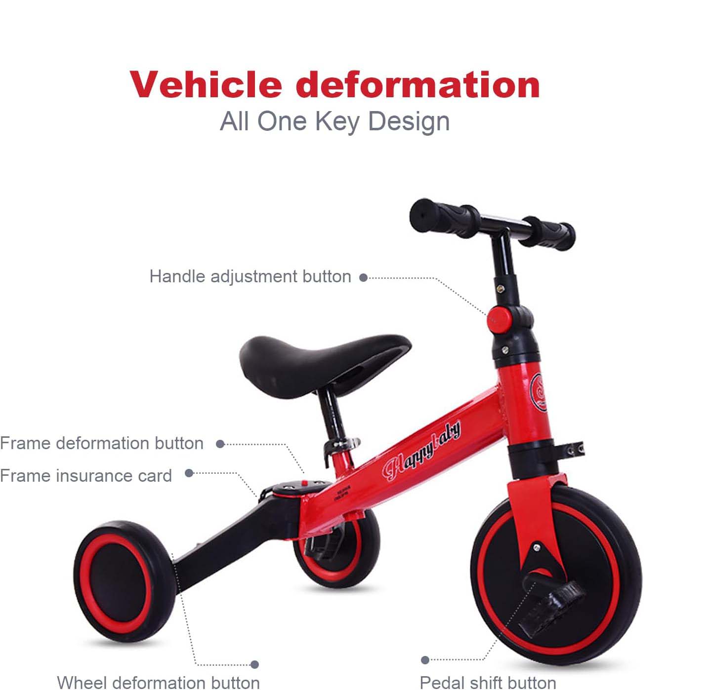 3-in-1 Kids Tricycle Toddler Bike | Adjustable Seat, Handlebar, & Removable Pedals | Red Nawazia