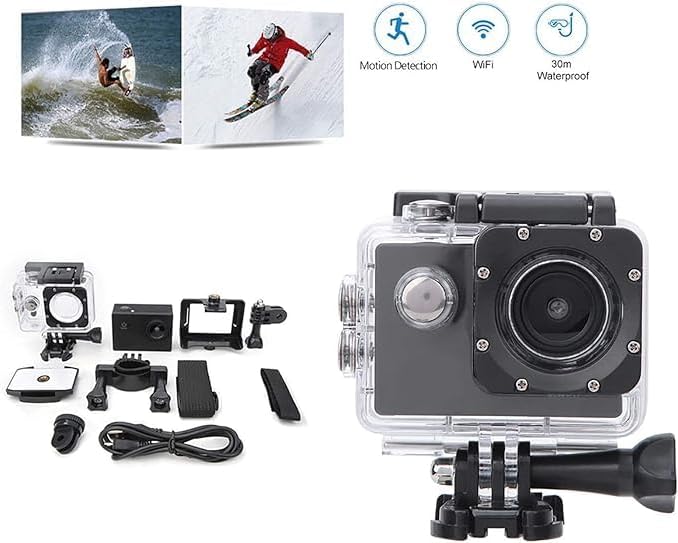 HD 1080P Outdoor WiFi Sports Camera | Waterproof Housing | 140° Wide Angle Lens & Accessory Kit Nawazia