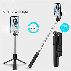 Selfie Stick Tripod with Bluetooth Remote & LED Light | Extendable 70cm Portable Selfie Stand | Universal Compatible for iPhone & Android Smartphones | 3-in-1 Selfie Tool for Photos, Videos & Vlogging