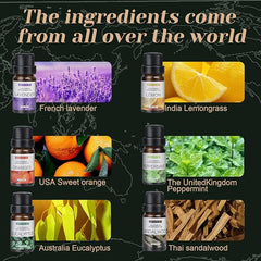 6-Pack Essential Oils Set | 10mL Water Soluble Aromatherapy Oils for Diffusers & Humidifiers | Includes Sandalwood, Sweet Orange, Lavender, Eucalyptus, Lemon & Mint
