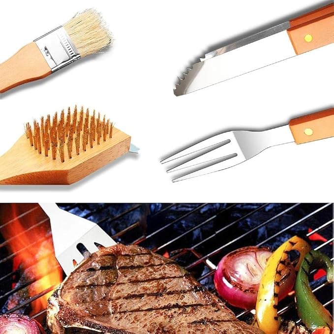 18-Piece BBQ Tool Set | Stainless Steel Grilling Accessories with Wooden Handles | Perfect Gift for Men & Women Nawazia