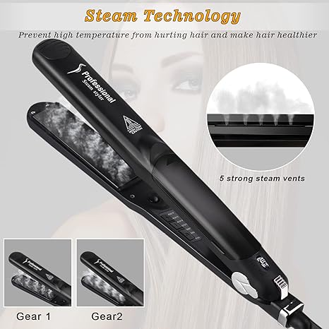 Professional Steam Ceramic Hair Straightener & Curling Iron | 3-in-1 Ionic Vapor Styler Nawazia