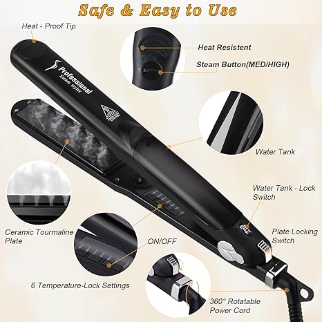 Professional Steam Ceramic Hair Straightener & Curling Iron | 3-in-1 Ionic Vapor Styler Nawazia