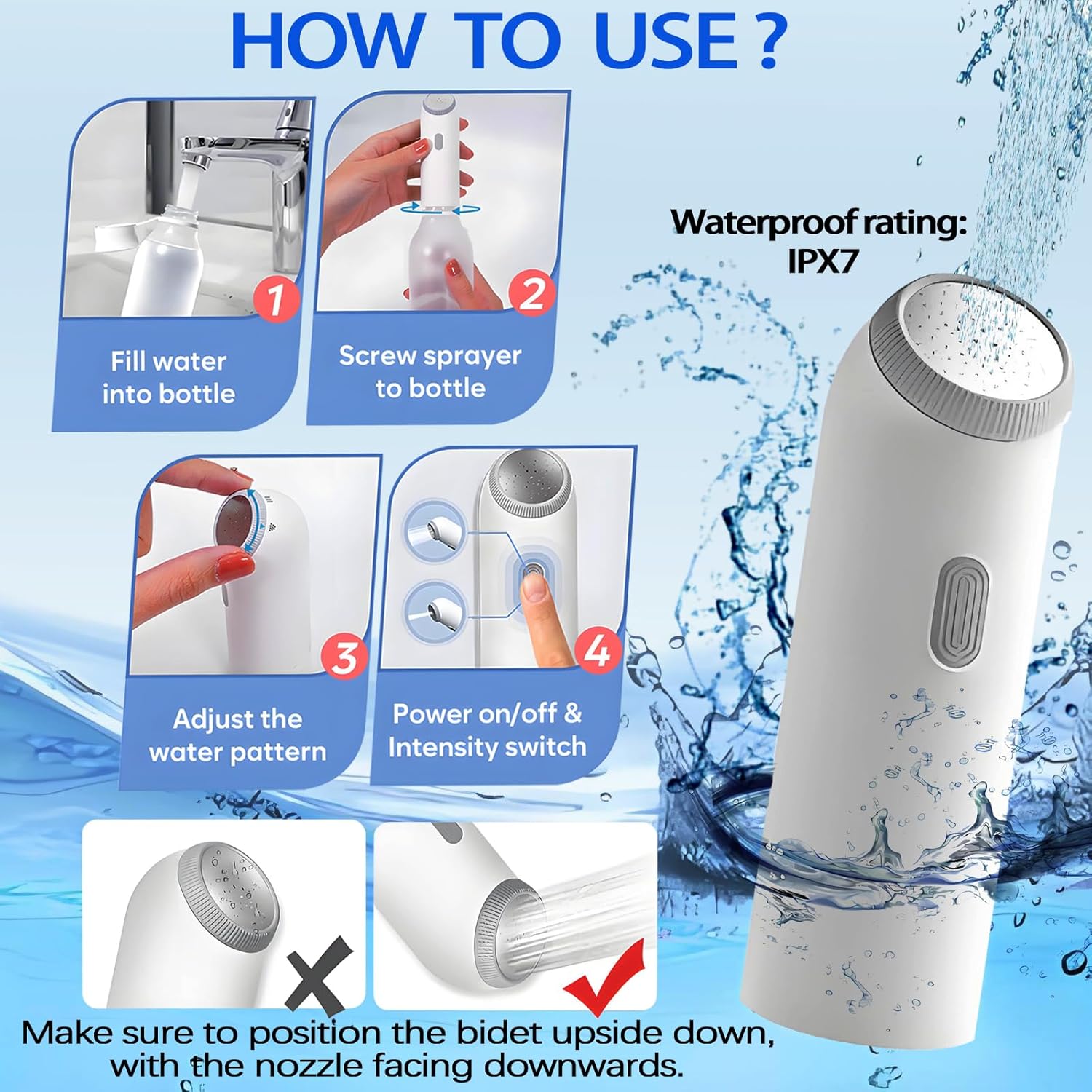 Electric Portable Bidet Sprayer – USB Rechargeable, High-Pressure Hygiene Solution with 400mL Large Bottle for Travel, Postpartum, and Baby Cleaning Nawazia