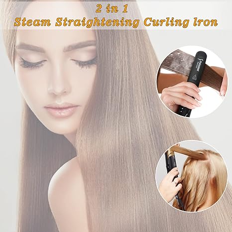 Professional Steam Ceramic Hair Straightener & Curling Iron | 3-in-1 Ionic Vapor Styler Nawazia
