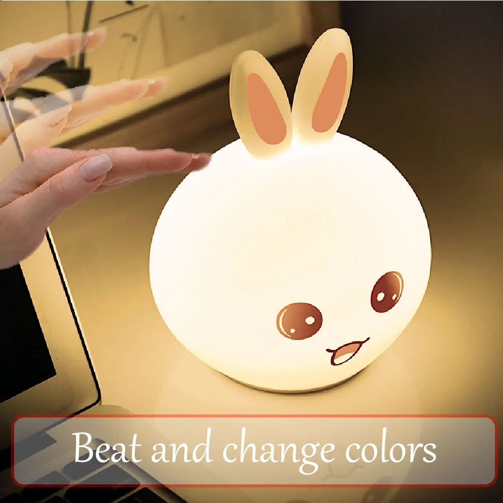 Rabbit Silicone Touch Sensor Night Light | Color-Changing LED Lamp | Soft Breathing Glow for Kids & Adults | USB Rechargeable | Portable & Safe Nawazia